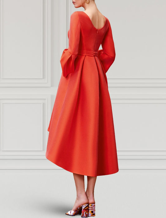 A-Line Cocktail Dresses Elegant Dress Formal Wedding Guest Asymmetrical 3/4 Length Sleeve V Neck Satin with Pleats 2026