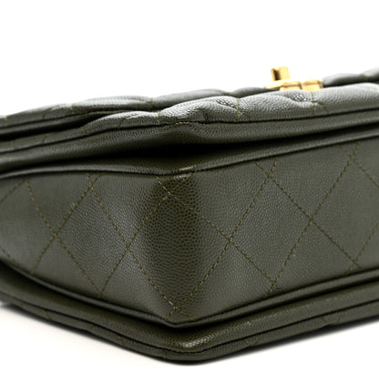 Caviar Quilted Mini Coco First Flap Khaki