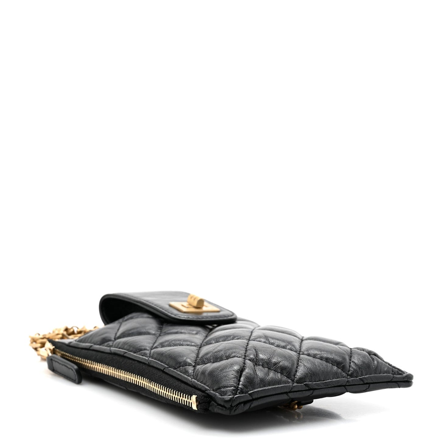 Aged Calfskin Quilted Reissue Phone Holder With Chain Bag Black