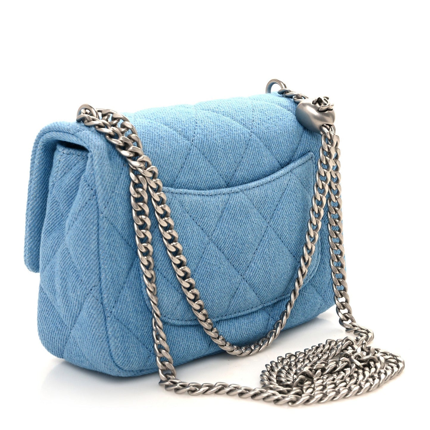 Denim Quilted Sweetheart Mini Flap Blue