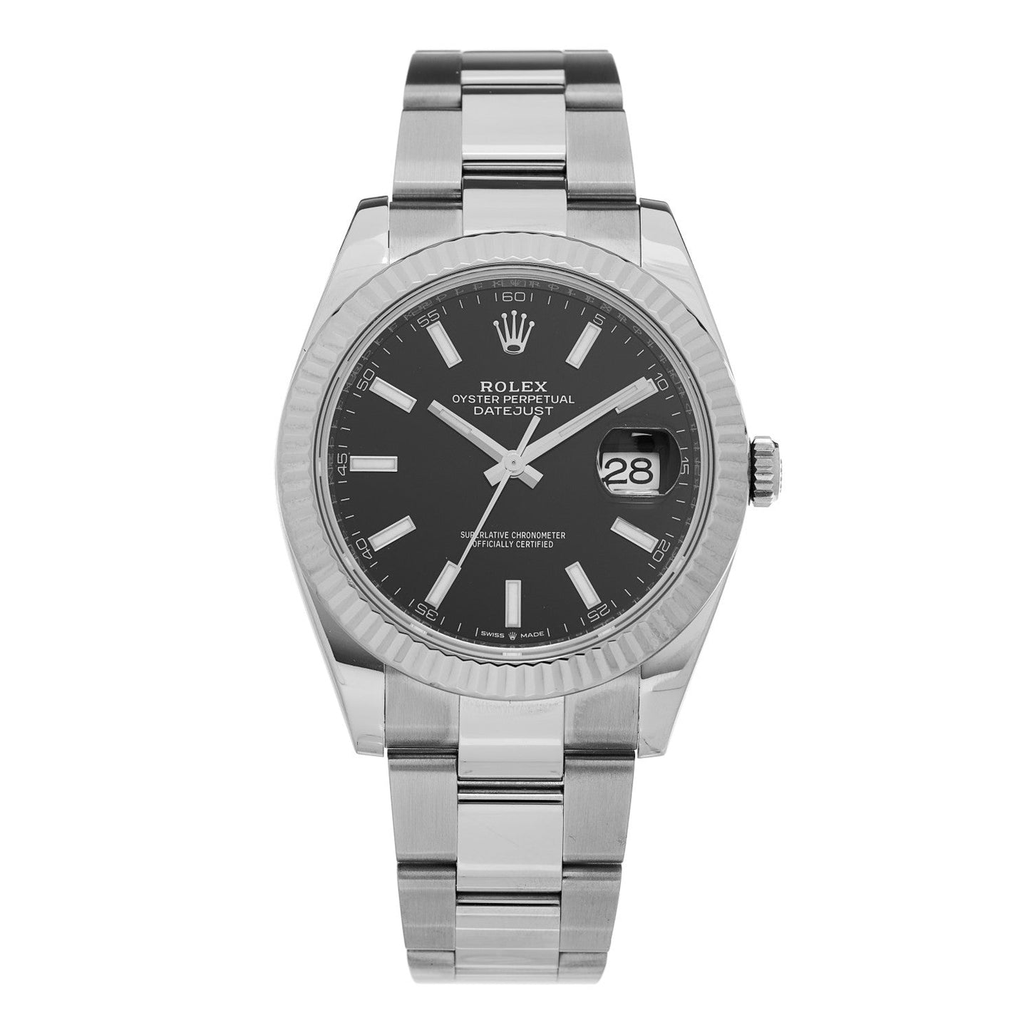 Stainless Steel 18K White Gold 41mm Oyster Perpetual Datejust Watch Black 126334