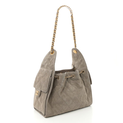 Suede Quilted Small Chanel 25 Handbag Dark Grey