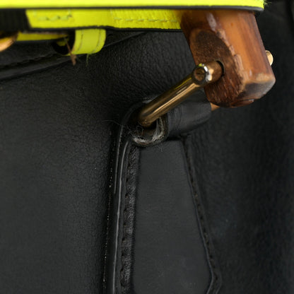 Calfskin Small Diana Tote Bag Black Yellow Fluo