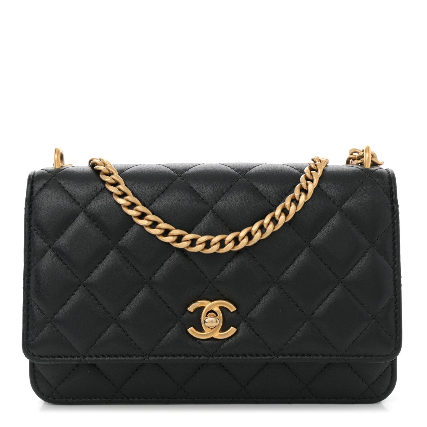 Lambskin Quilted Sweet Camellia Wallet On Chain WOC Black