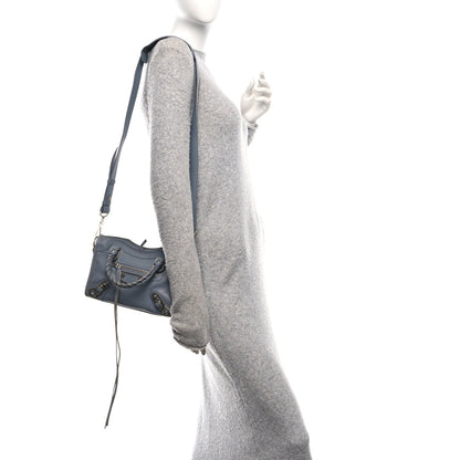 Chevre Silver Metallic Edge Hardware Mini City Bleu Acier