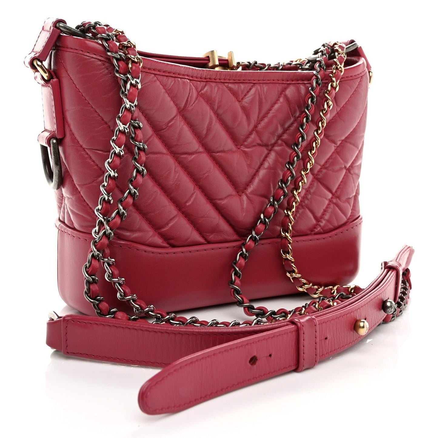 Aged Calfskin Chevron Quilted Small Gabrielle Hobo Dark Pink