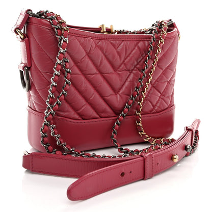 Aged Calfskin Chevron Quilted Small Gabrielle Hobo Dark Pink