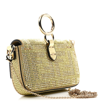 Crystal Vitello Laminato FF Nano Maxi Buckle Baguette Charm Light Gold