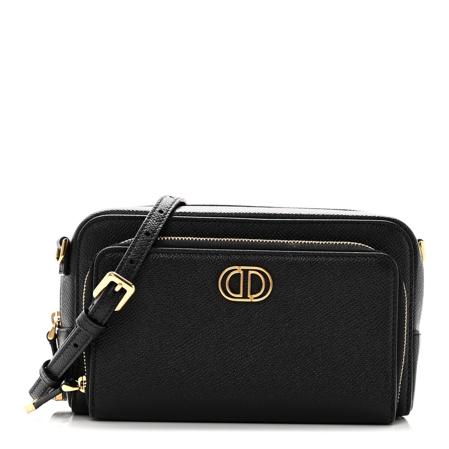 Grained Calfskin Caro Double Pouch Black