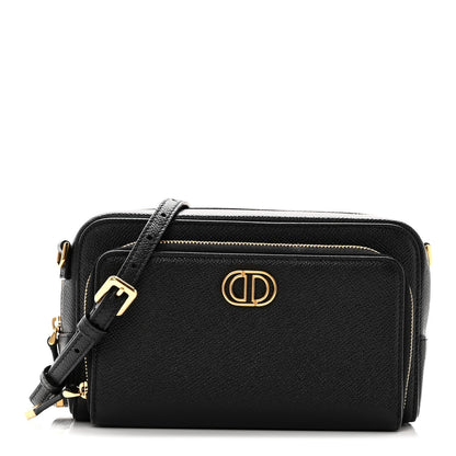 Grained Calfskin Caro Double Pouch Black