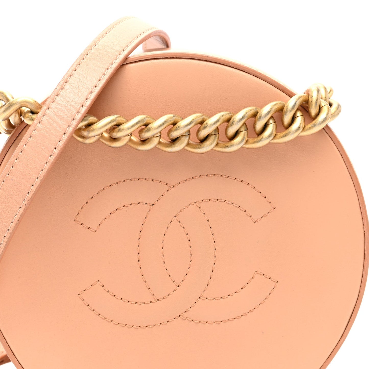 Glazed Calfskin Round As Earth Evening Bag Beige