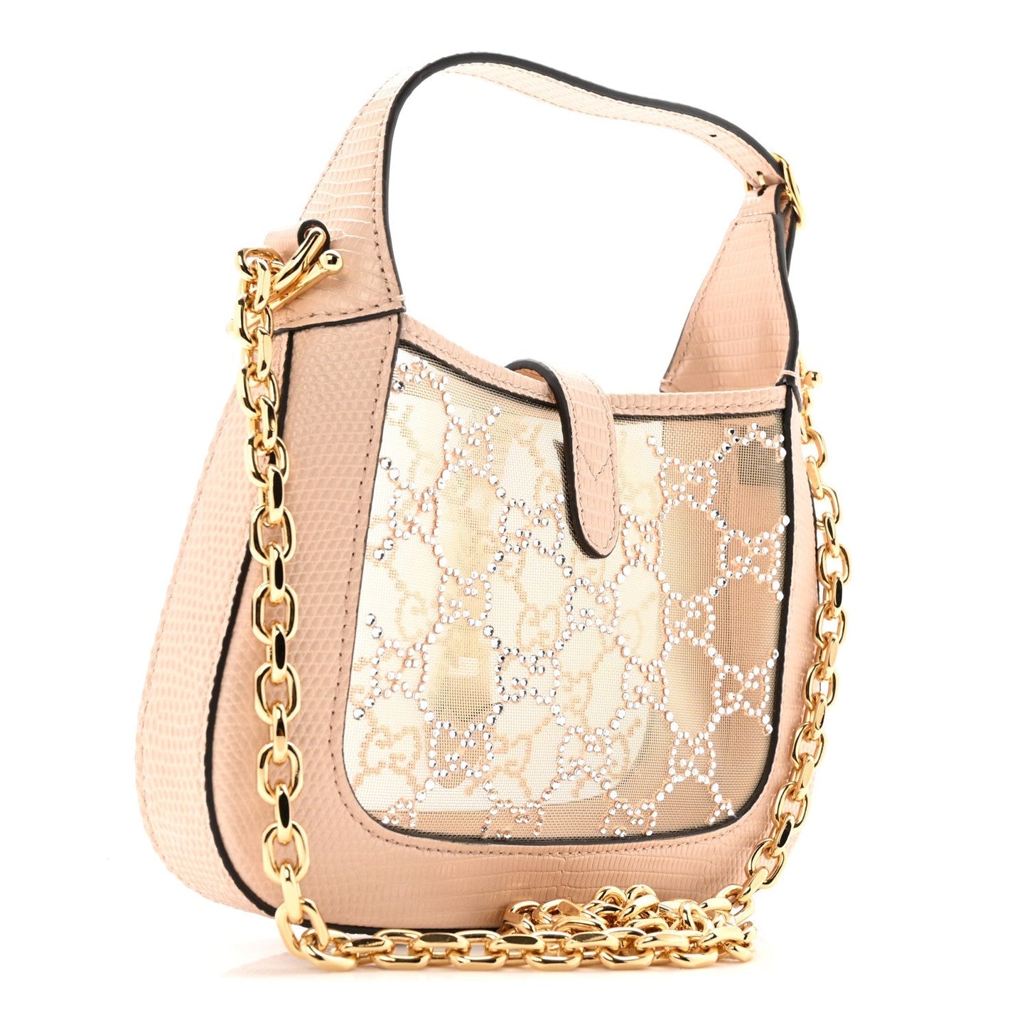 Lizard Mesh Crystal GG Monogram Mini Jackie 1961 Hobo Light Powder Skin Rose