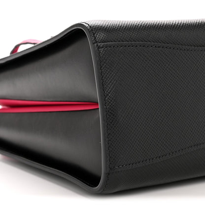 Saffiano Cuir Crocodile Mini Double Bag Black Magenta