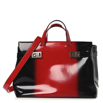 Smooth Airbrushed Calfskin XL Gancini Buckles Tote Bag Flame Red Black