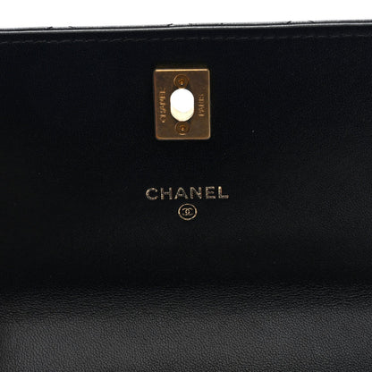 Lambskin Quilted Mini Sweet Camellia Wallet on Chain WOC Black