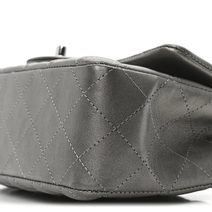 Metallic Lambskin Quilted Mini Rectangular Flap  Dark Grey