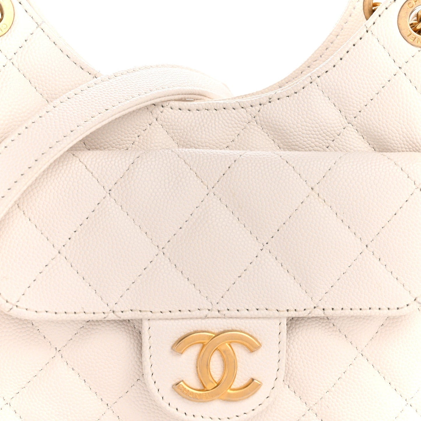 Caviar Quilted Small Wavy CC Hobo White