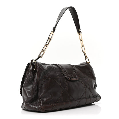 Lambskin Cannage Ruffle New Lock Flap Dark Brown