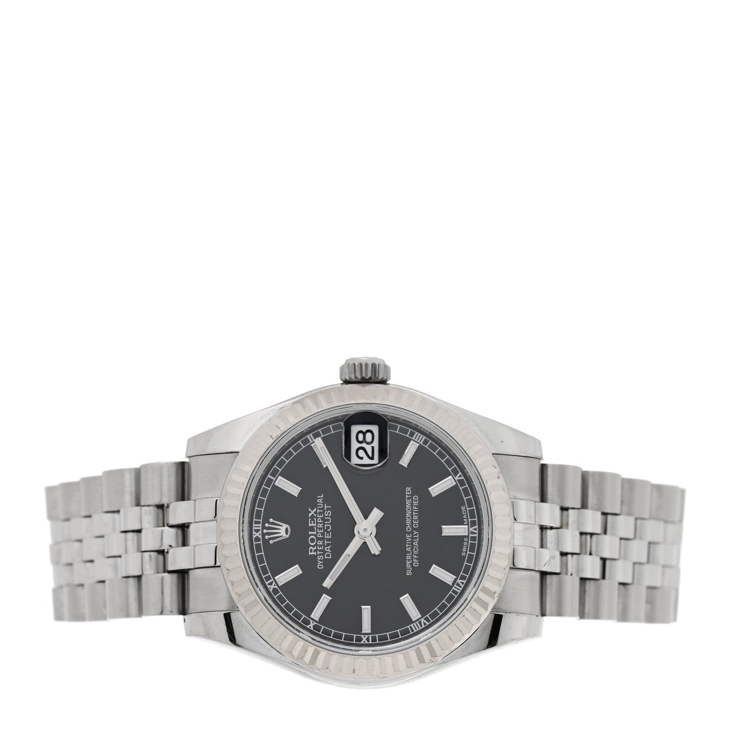 Stainless Steel 18K White Gold 31mm Oyster Perpetual Datejust Watch Black 178274