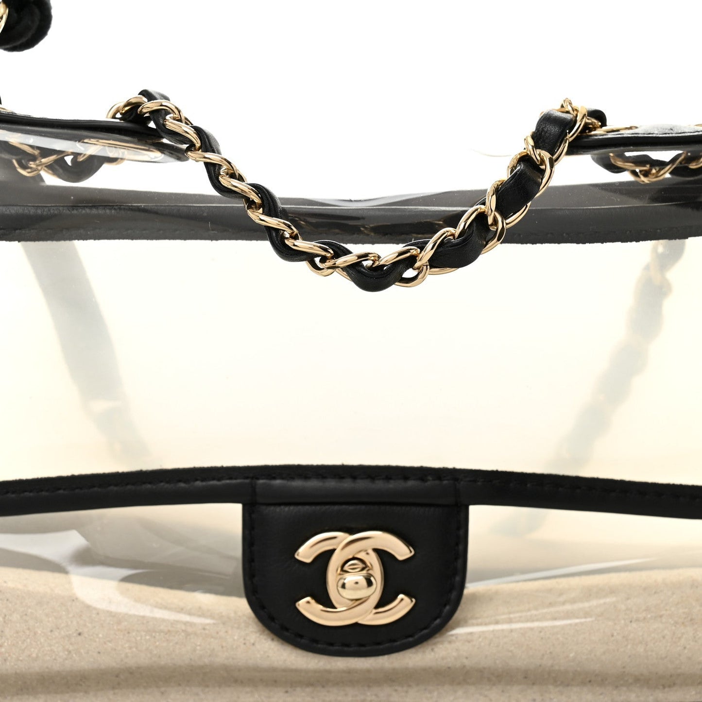 Lambskin PVC Sand By The Sea Flap With Pearl Strap Black