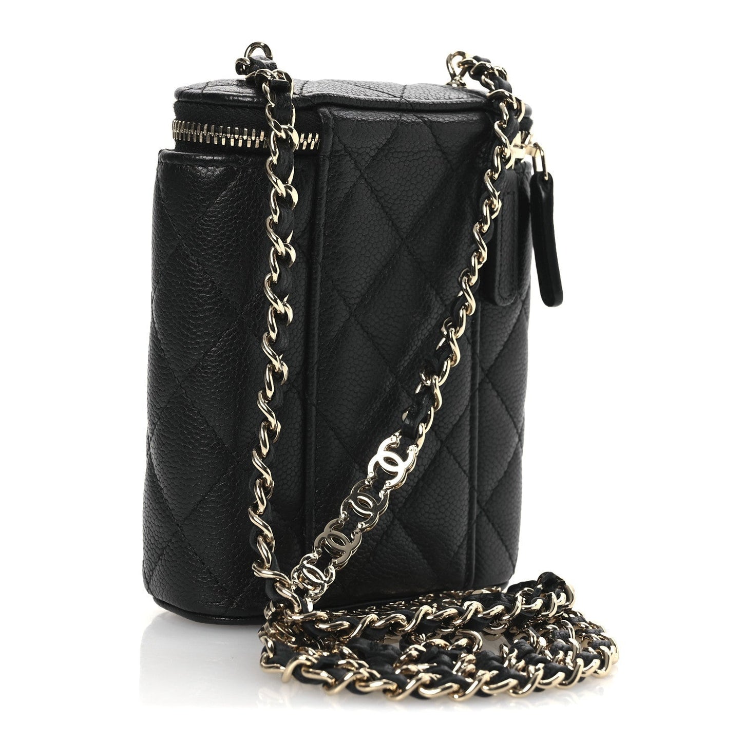 Caviar Quilted Small Vertical Coco Beauty Vanity Case With Chain Black