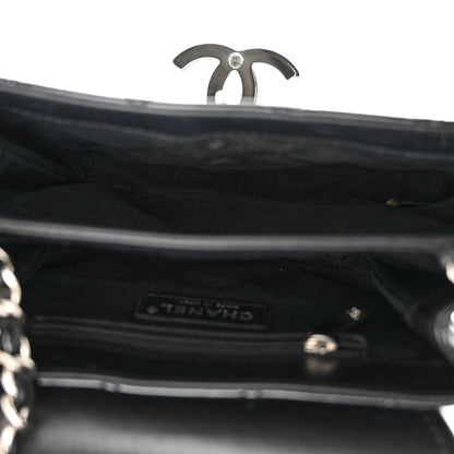 Patent Quilted Hamptons Flap Bag Black