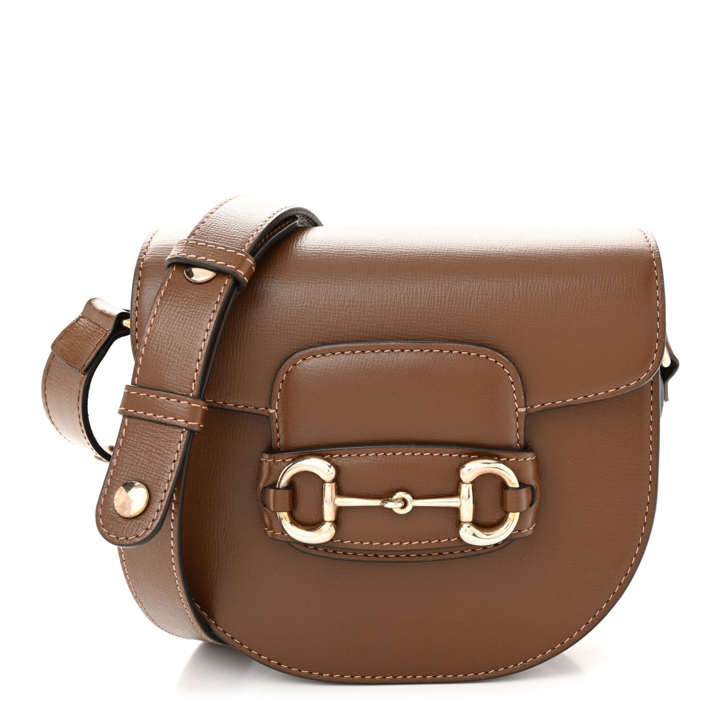 Azalea Calfskin Mini Horsebit 1955 Rounded Shoulder Bag Brown Sugar