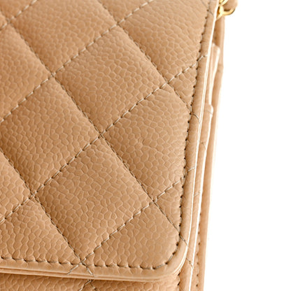 Caviar Quilted Wallet On Chain WOC Beige