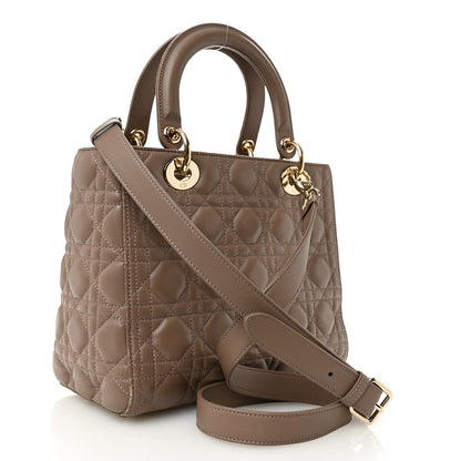 Lambskin Cannage Medium Lady Dior Warm Taupe