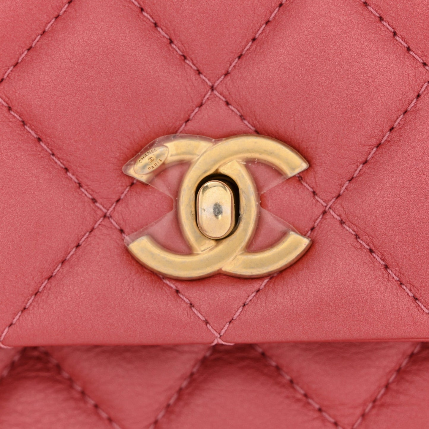 Metallic Calfskin Quilted Top Handle Flap Dark Pink