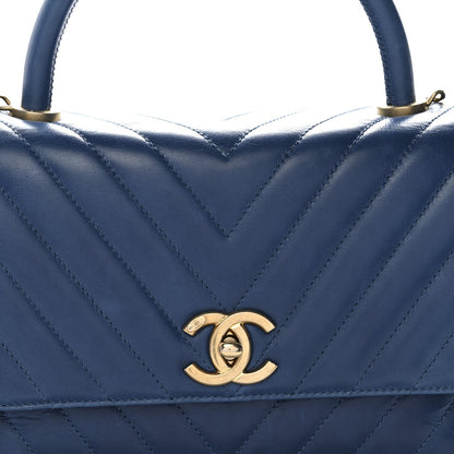 Aged Calfskin Chevron Quilted Small Coco Handle Flap Blue