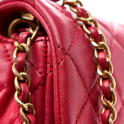 Lambskin Quilted Mini Rectangular Pearl Crush Flap Fuchsia