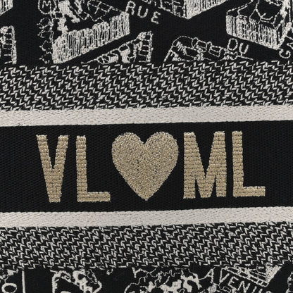 Canvas Embroidered Medium Plan De Paris Book Tote Black White