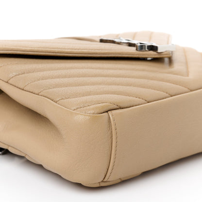 Sheepskin Matelasse Chevron Monogram Medium College Bag Dark Beige