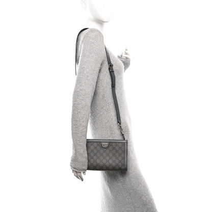 GG Supreme Monogram Textured Dollar Calfskin Web Small Ophidia Shoulder Bag Grey Black Graphite Grey