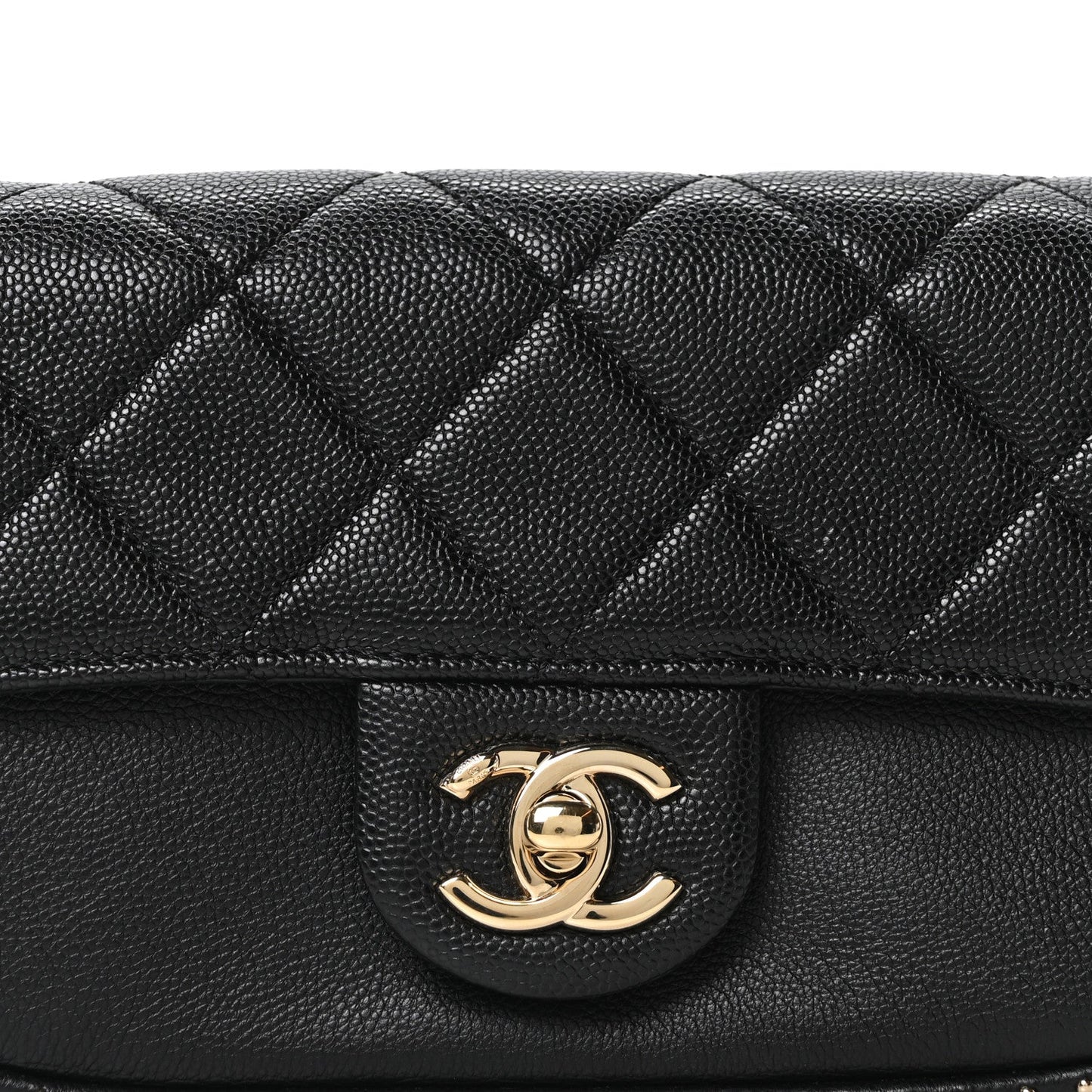 Caviar Quilted Studded Flap Waist Bag Black