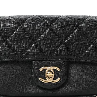 Caviar Quilted Studded Flap Waist Bag Black