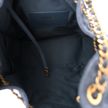 Suede Quilted Medium Chanel 25 Handbag Blue