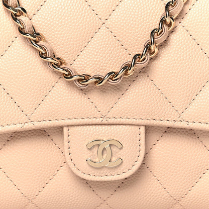 Caviar Quilted Phone Holder Wallet on Removable Chain Light Beige