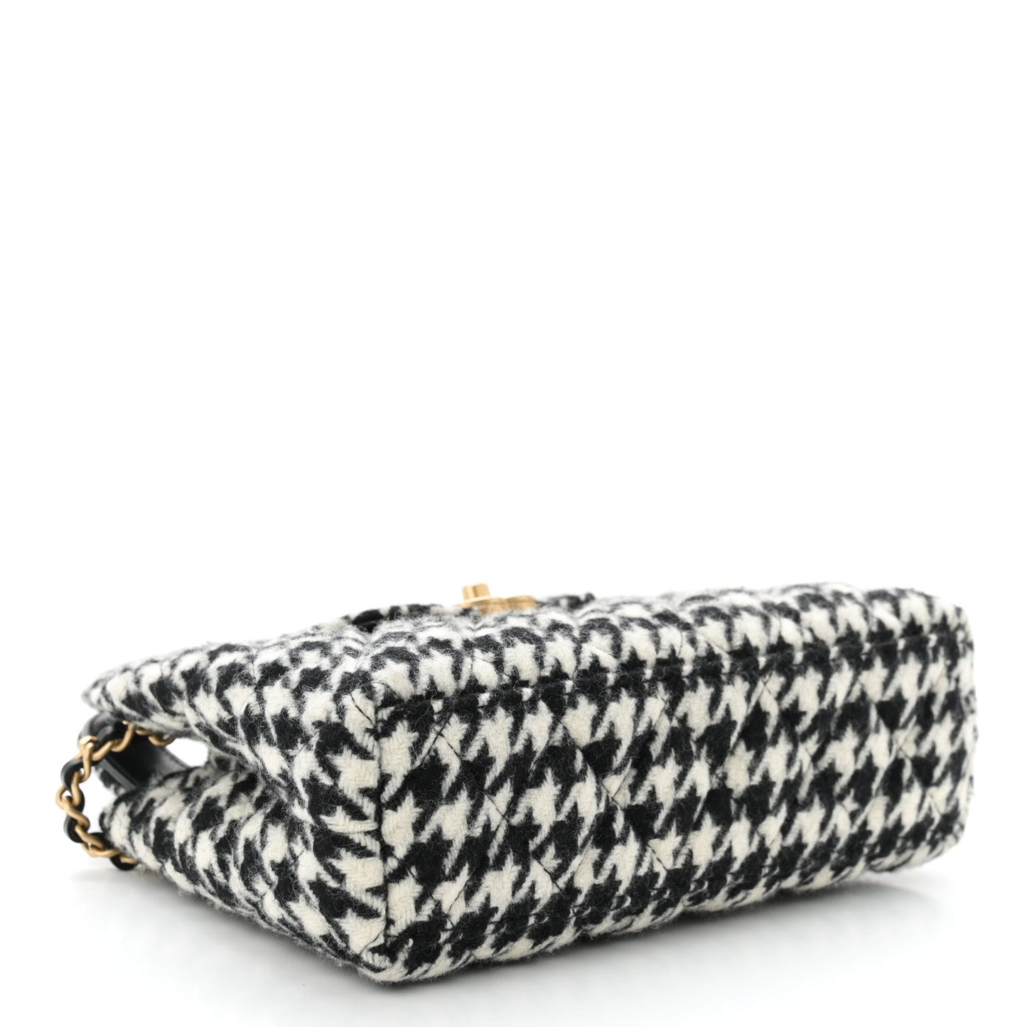 Tweed Houndstooth Quilted Nano Kelly Shopper Black White