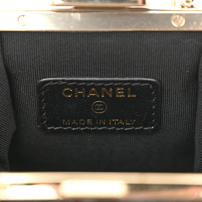 Shiny Aged Lambskin Quilted Kiss Lock Clutch With Chain Black
