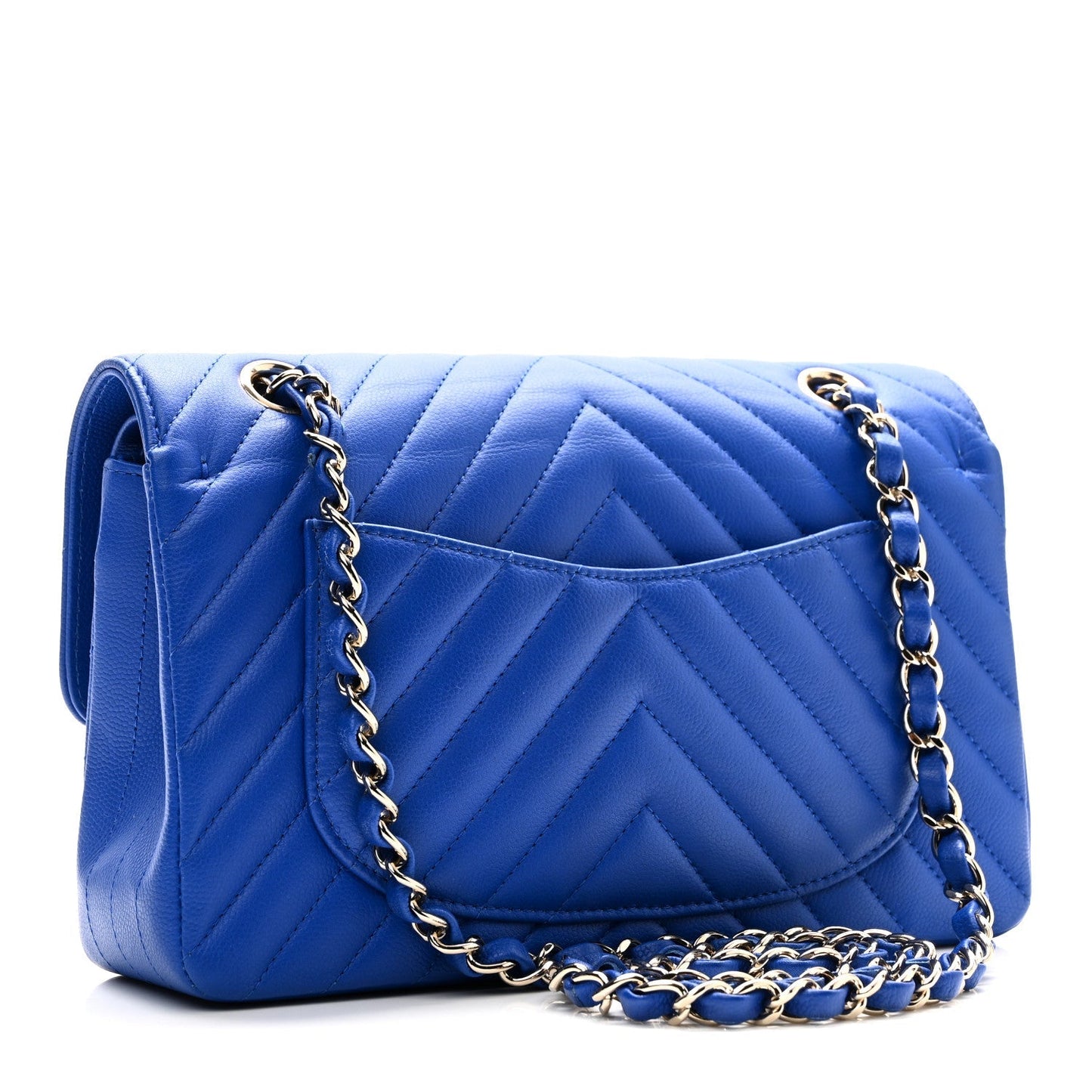 Caviar Chevron Quilted Small Double Flap Blue