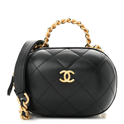 Lambskin Quilted CC Bubble Vanity Case With Chain Black