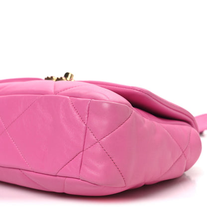 Shiny Lambskin Quilted Medium Chanel 19 Flap Neon Pink