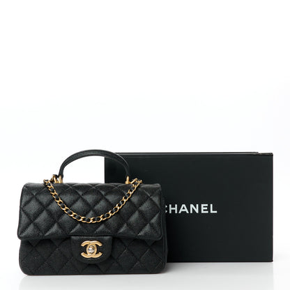 Caviar Quilted Mini Top Handle Rectangular Flap Black
