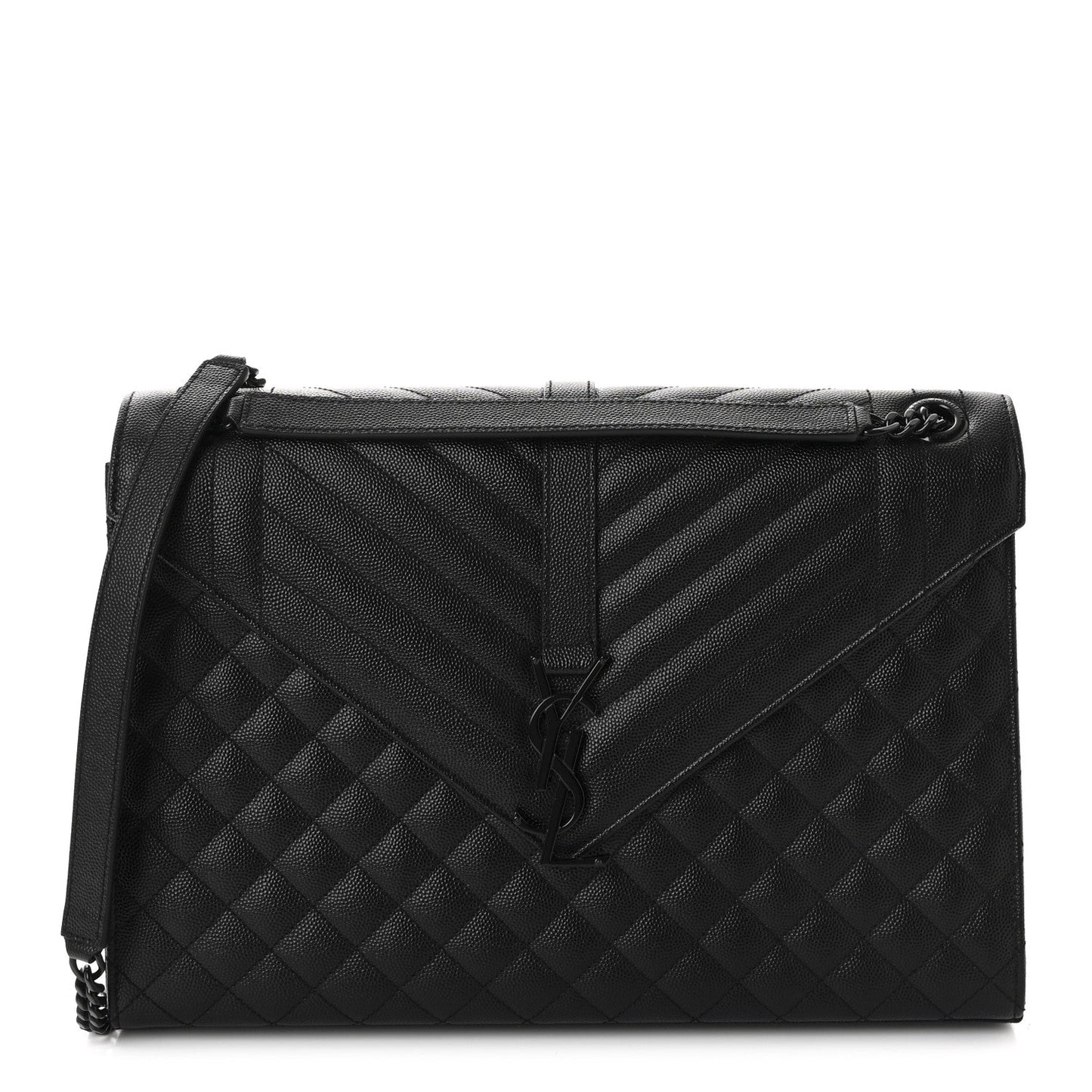Grain De Poudre Textured Mixed Matelasse Large Triquilt Monogram Monochrome Satchel Black