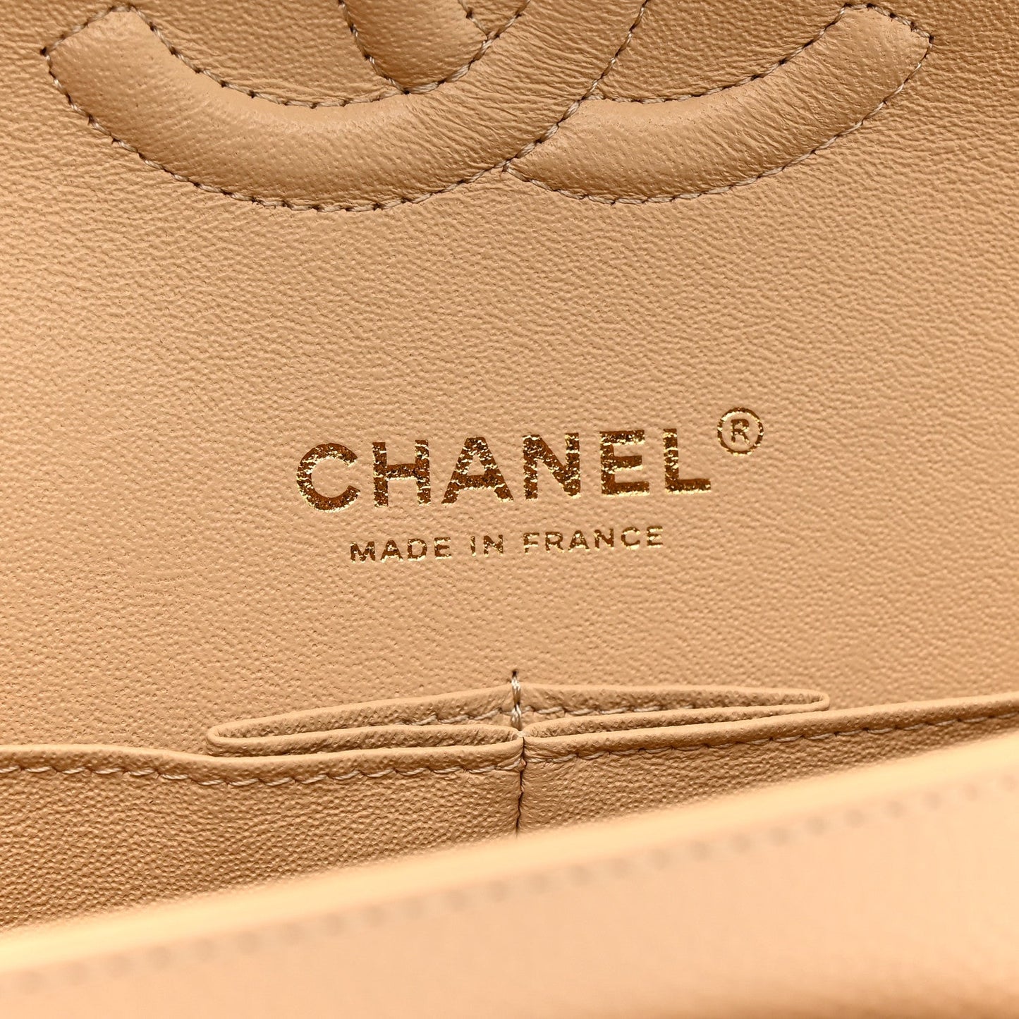 Caviar Quilted Medium Double Flap Beige