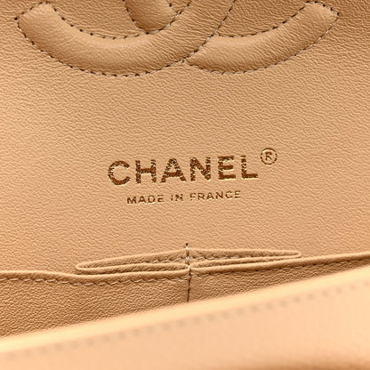 Caviar Quilted Medium Double Flap Beige