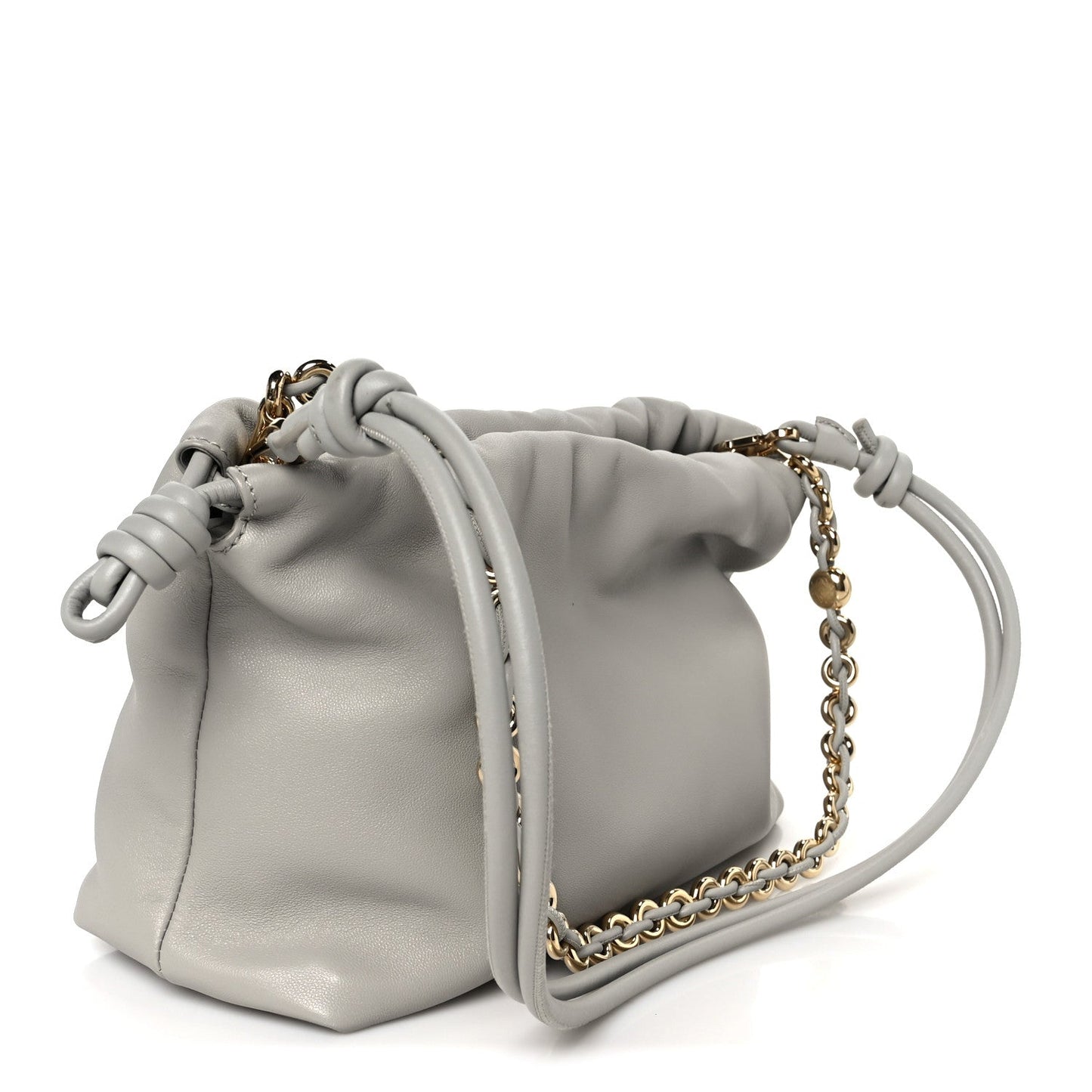 Mellow Nappa Donut Chain Medium Flamenco Knot Clutch Shell Grey