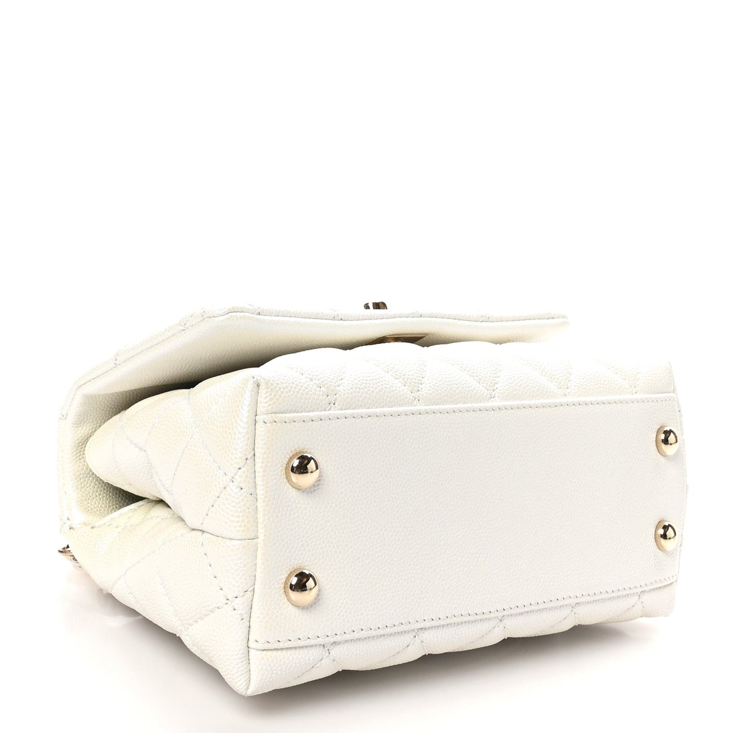 Iridescent Caviar Quilted Extra Mini Coco Handle Flap White